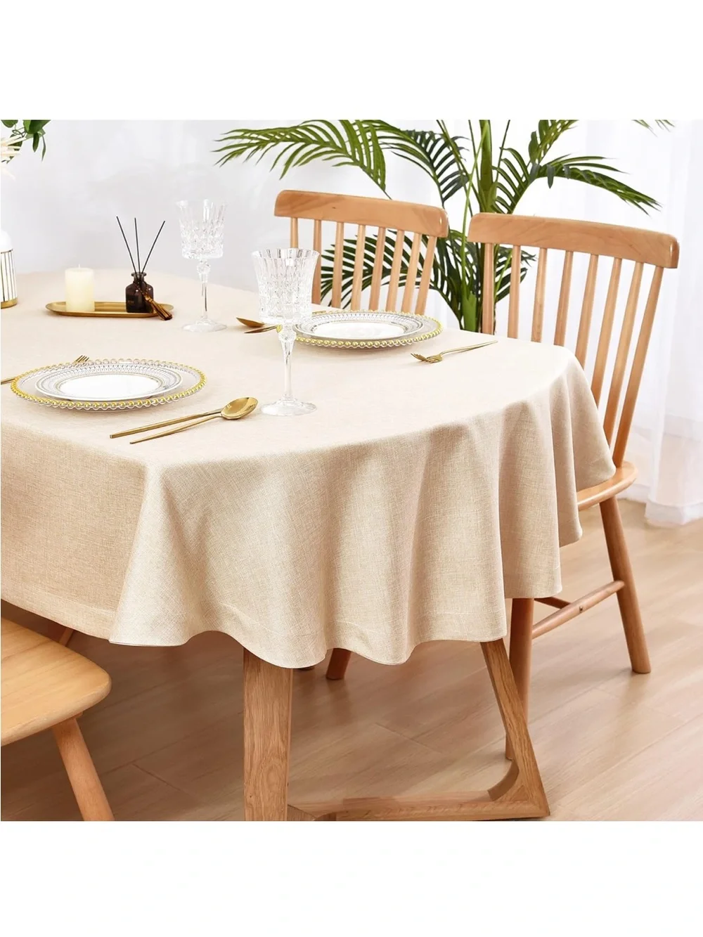 NEW Wolkemer Faux Linen Small Oval Tablecloth. Heavy Duty. Wrinkle Resistant